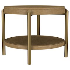 Arini Round End Side Table With Storage Shelf Sand Wash