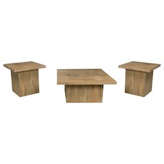 3-Piece Square Coffee & End Table Set, Mango Wood Look, Rustic