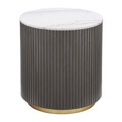 Jason Round Marble Top Side End Table White and Charcoal