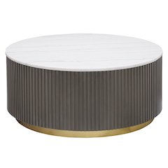 Jason Round Marble Top Coffee Table White and Charcoal