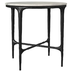 Hermas Round Genuine Marble Top Metal End Side Table White