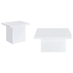 Devar 2-piece Square Coffee End Table Set White High Gloss