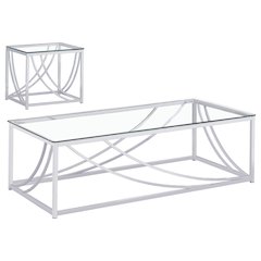 Lille 2-piece Glass Top Coffee End Sofa Table Set Chrome