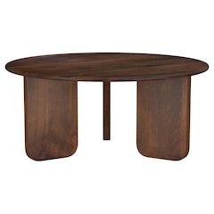 Round Solid Mango Wood Coffee Table Brown, Oval Design for Living Room