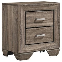 Washed Taupe Bedroom Nightstand with 2 Drawers and Chrome Finish