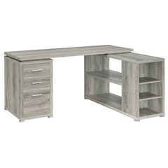 Grey Driftwood L-Shape Computer Desk With 3 Drawers And Transitional Style