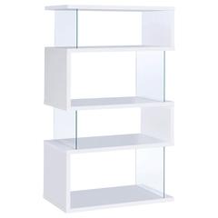 4-Tier White and Clear Modern Bookshelf with Glass Shelves and Storage