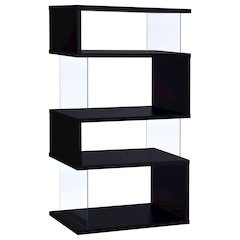 Modern 4-Shelf Bookshelf 63-Inch, Glass Panels, Black Finish