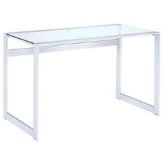 Modern Glass Top Desk with Chrome Metal Legs, Sleek Clear Glass Surface