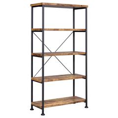 4-Shelf Wooden Bookcase in Antique Nutmeg with Industrial Design