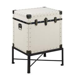 White Accent Cabinet with Nailhead Trim, Storage Trunk, Lift Top End Table