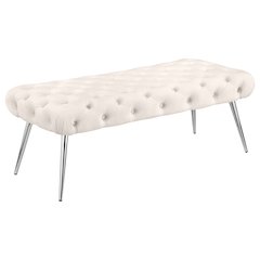 Ella Upholstered Tufted Bench Stainless Steel Legs Ivory