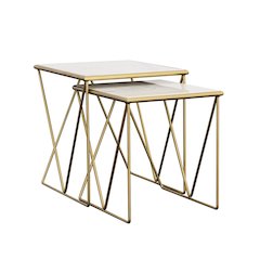 Bette 2-piece Marble Top Nesting Table Set White and Gold