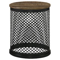 Aurora Round Drum Base Accent Side Table Natural and Black