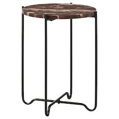 Latifa Round Marble Top Accent Side Table Red and Black