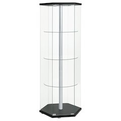 Zahavah 4-shelf Hexagonal Clear Glass Curio Cabinet Black