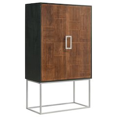 Borman 2-door Home Bar Cabinet Wine Storage Walnut and Black