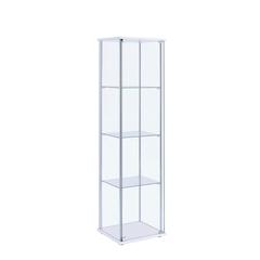 Elegant Rectangular Accent Cabinet with Four Shelves in White and Clear Glass