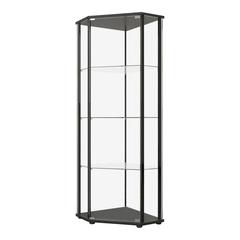 Sophisticated Black Glass Shelf Curio Cabinet with Clear Glass Doors