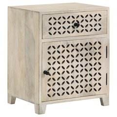 August 1-drawer Trellis Pattern Storage Cabinet White Washed