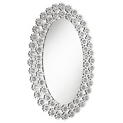 Colleen 31 x 47 Inch Oval Wall Mirror Crystal Flowers Silver