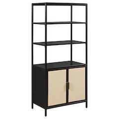 Amherst 3-shelf Radio Weave Cane Metal Accent Cabinet Black