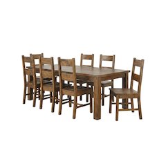 Rustic Golden Brown Dining Set with Rectangular Table and Comfortable Chairs