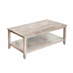 White Wash Coastal Solid Hand-Made Wood Rectangle Coffee Table