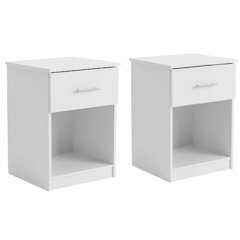 Solid White Nightstand Set, Handle, Drawer, Contemporary Bedroom Furniture
