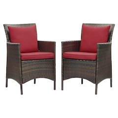 Outdoor Patio Wicker Rattan Dining Armchair Set Of 2 With Armrests