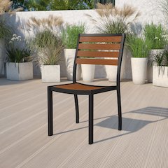Outdoor Stackable Side Chair with Faux Teak Poly Slats