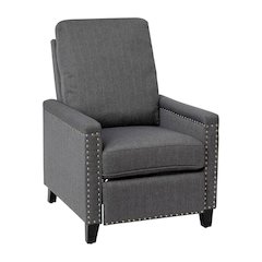 Transitional Style Push Back Recliner Chair - Pillow Back Recliner - Gray Fabric Upholstery - Accent Nail Trim