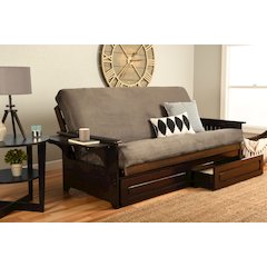 Phoenix Frame Queen-Espresso Finish-Suede Gray Mattress-Storage Drawers