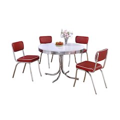 Chic 5-Piece Round Dining Set in Glossy White and Red for Stylish Spaces