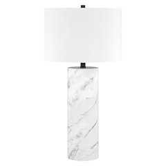 Elise 30"" Tall Table Lamp with Fabric Shade in Marble/Black/White