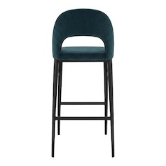 Upholstered Bar Stool with Back and Footrest, Art Deco Counter Height Chair,Blue