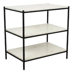 White Marble Modern Nightstand with Metal Frame and Semi-Gloss Finish