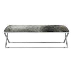Cowhide Upholstered Bench, Contemporary Entryway Bench for Living Room, Gray