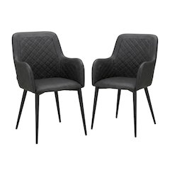 Diamond Tufted Dining Chairs Set of 2, Contemporary Accent Chair with Arms,Black