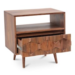 Brown Wooden Nightstand – Solid Sheesham Bedside Table with Drawer