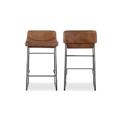 Brown Bar Stools Set of 2 Faux Leather Seating with Iron Frame Design