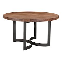 Brown Round Dining Table – Solid Wooden Table with Iron Base