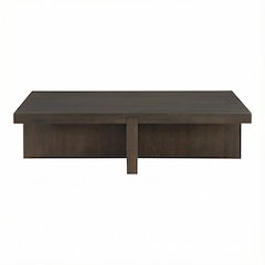 Brown Rectangular Coffee Table, Solid Oak Top, Wood Frame Contemporary Design