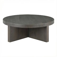 Brown Solid Oak Round Coffee Table with Matt Finish and Contemporary Design