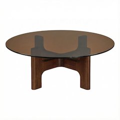 Brown Coffee Table with Amber Tempered Glass Top and Rubber Wood Legs