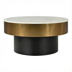 White Marble Top Coffee Table with Iron Base and Art Deco Design