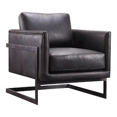 Modern Armchair with Black Leather Seat and Sturdy Metal Frame