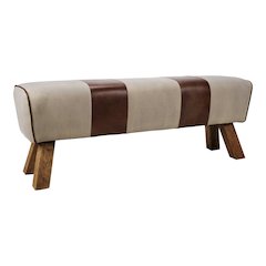 Brown Leather Bench, Elegant Entryway Bench with Wooden Legs