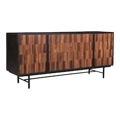 Black Sideboard Cabinet – Wooden Accent Credenza with Iron Base