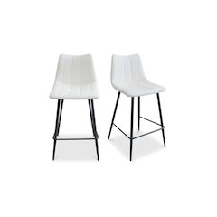 Upholstered White Bar Chairs Set of 2 with Metal Legs and Low Back